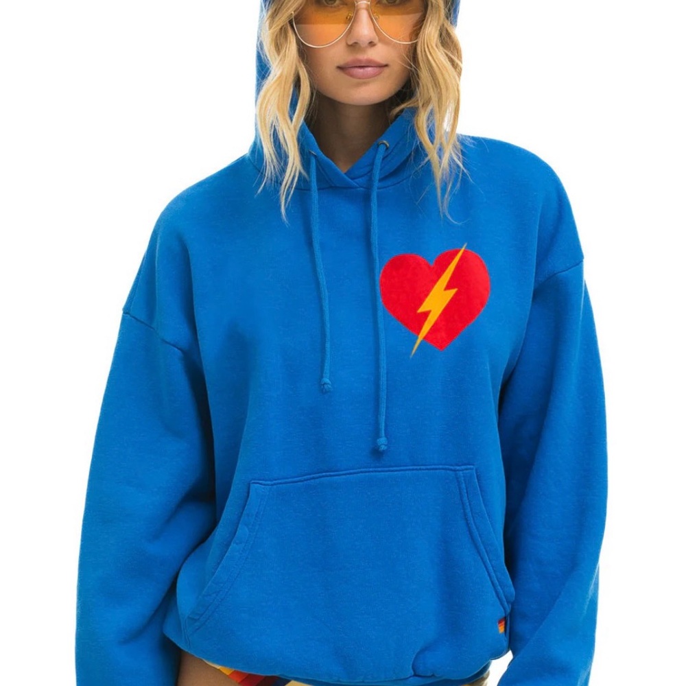 Aviator Nation Bolt Heart Pullover Relaxed Hoodie in Adventure Blue